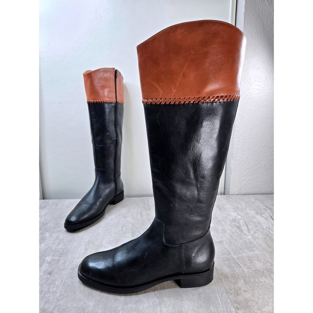 Jack Rogers Tall Riding Boots 9 Black Brown Leather Knee High Equestrian Western